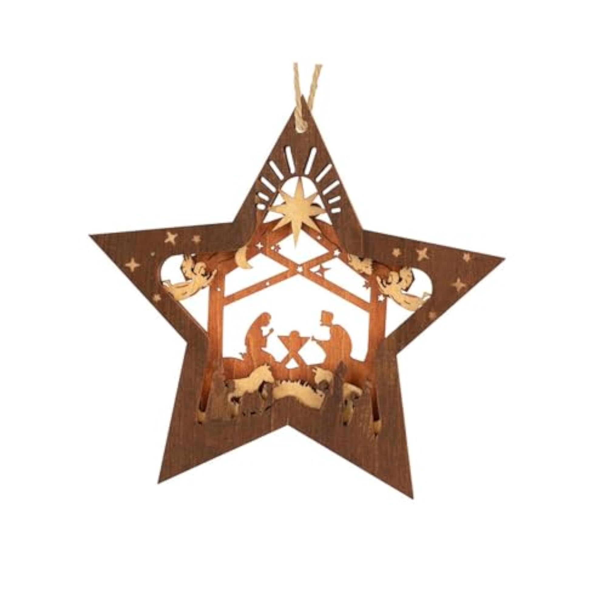 5x Christmas Nativity Scene Ornaments, Rustic Wooden