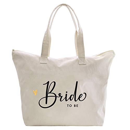 CARAKNOTS Bride to Be Bag Bridal Shower Gifts for Bride Bag Canvas Bride Tote Bag with Zipper and Pocket Wedding Bride Gifts Shoulder Bag