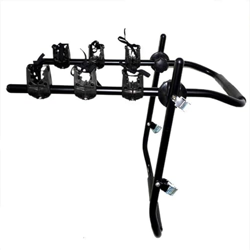 BAFOVY Portabicicletas para Maletero de Coche, Instalación sin Taladros, Apto para la Mayoría de Sedanes, SUV y Furgonetas, Diseño Plegable, Capacidad para 3 Bicicletas de hasta 45 Kg, (Black)