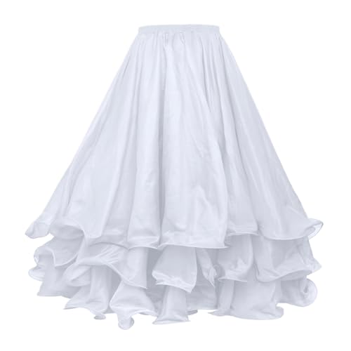 BellyLady Belly Dance Skirt Halloween Tribal Chiffon Tiered Maxi Full Skirt 37.8 Inch Length-White