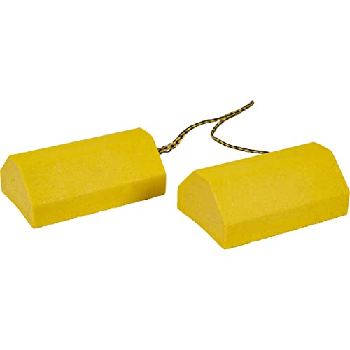 Image of Buyers Products WC9642Y Yellow Small Wheel Chock Set, Lightweight Composite Construction, 32.75 Inch Rope, Ideal for Vehicle Maintenance and Storage, Aviation and Tractors