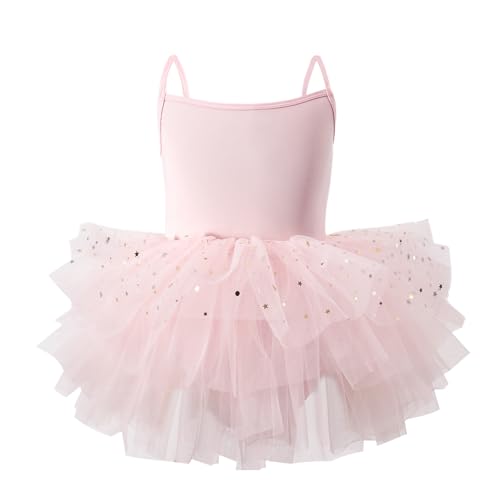 LYZOURBB Baby Girls Camisole Tutu Dresses Strap Shiny Tulle Ballet Leotard Ballerina Costume for Dance Girls 1-6 Years Pink