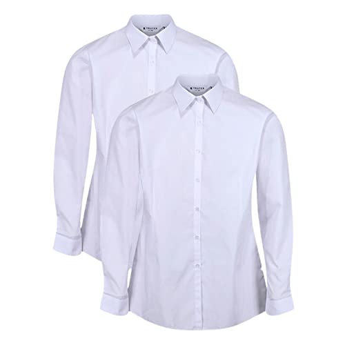 Trutex Basics 2 Pack Long Sleeve White School Blouses for Girls (3-16+ Years). Regular Fit, Easy Iron Shirts - Genuine School Uniform