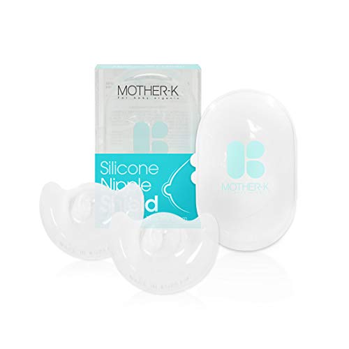 Mother-K Silicone Nipple Shield 2P with Carry Case, Contact Nipple Shields for Breastfeeding with Latch Difficulties or Flat or Inverted Nipples, Nipple Wound Protection (Large)