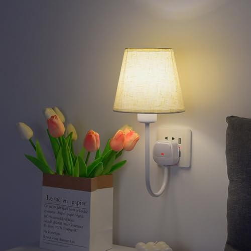 Lámparas de pared LED 9W con enchufe interruptor y pantalla de tela regulable 5