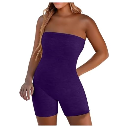 Onesie for Women Jumpsuit Shorts - Strapless Playsuits for Women UK Shorts - PetiteJumpsuit LadiesJumpsuits Size 14 BandeauPlaysuit Playsuit Size 18 Pants Summer Outfits Sleeveless Overalls Purple