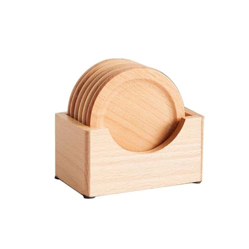 木製コースター おしゃれコースター 竹製 茶パッド 6枚セット+収納ケース付き 防水 滑り止め 断熱おしゃれな コップ敷き 適用 自宅 飲食店 カフェ 父の日プレゼント ケヤキ天然木コースター (ブナ材)