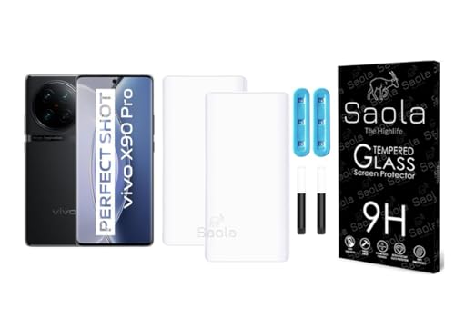 Image of Saola Curved UV Tempered Glass For Vivo X90 Pro. Comes With UV Light & Glue For Finest Pasting. Edge To Edge Protection With Case Friendly Fit. (Pack Of 2)