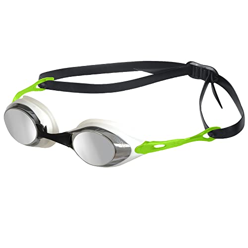 ARENA Unisex Adult Cobra Swim Racing Goggles for Men and Women Standard Hard Mirror Lens Small Frame, Smoke/Silver/Green