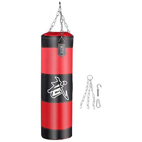 Dwawoo Punch Bag, Empty Punching Bag Boxing Punch Bag Set Kick Bag Boxing Equipment Martial Arts Supplies for Boxing Training (120cm-red Without Filler) Cover