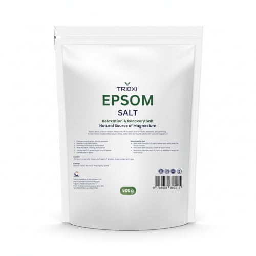 Trioxi Epsom Salt Pure Magnesium Sulfate Crystals Relaxing Bath Soak Foot Soak & Natural Remedy Premium Quality (500 Gram)