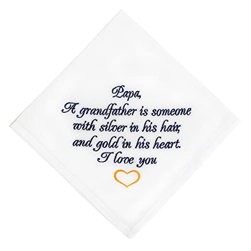 Grandfather wedding handkerchief from Bride on wedding day, Grandparents of the Bride, Embroidered Hanky (Grandfather handkerchief)