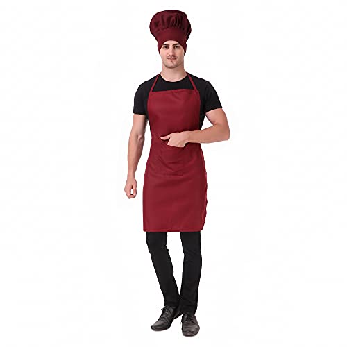 Image of KODENIPR CLUB Kitchen Apron With Cap Set for Women /Men Chef (Maroon)