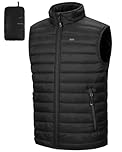 33,000ft Men's Lightweight Gilet, Packable Quilted Puffer Padded Vest Outerwear, Body Warmer Windproof Sleeveless Jacket for Golf Running Hiking Horse Riding Black S