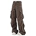 monikawa Y2K Aesthetic Cargo Track Pants, Cyber Fairy Grunge Pants, Casual Wide Leg Trousers Joggers, Retro, Big Pocket, Pyjama (Brown,Medium)
