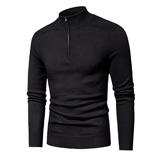 Pull en coton pour homme ample XXL col protecteur demi-zip noir