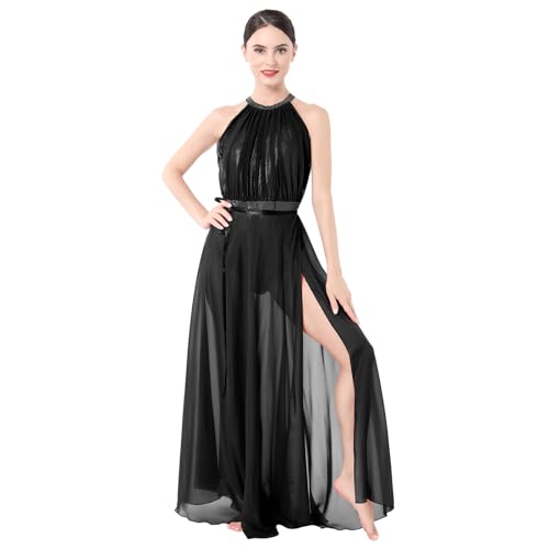 Robe de danse lyrique sans manches IMEKIS avec jupe asymétrique en mousseline pour femme
