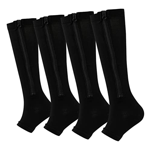 Valcatch 2 Pairs Zipper Compression Socks for Women Men 20-30 mmHg Support Hose Stockings Calf Knee High Running Walking