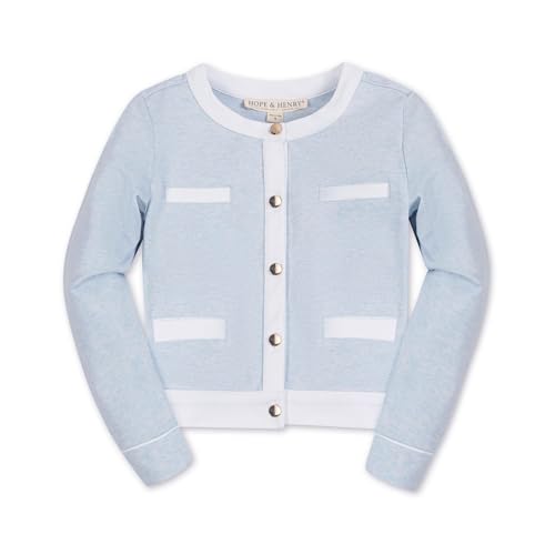 Hope & Henry Girls Girls' Organic French Terry Contrast Trim Cardigan