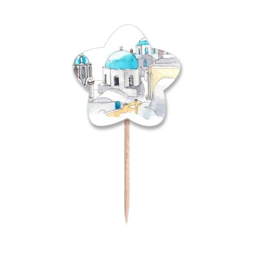 Cure-dents Drapeaux Santorin Grèce Imerovigli Étoiles Cupcake Picks pour Cocktail
