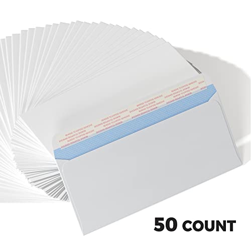 Cregear #10 Envelopes Self Seal Security Tinted Envelopes For Privacy & Business, Peel And Seal, No Window, Letter Size 4-1/8 X 9-1/2 Inches, 24 Lb, 50 Ct, White #TOP5