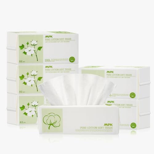 Image of MPK Disposable Face Towel - 100% Cotton Tissues, Unscented Facial Wash Cloth for Sensitive Skin, Super Soft & Thick Facial Towels, Makeup Remover Dry Wipes, 492 Count, 7.8 inches * 7.87 inches