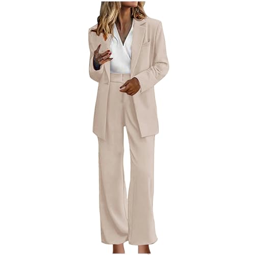 Office Sets for Women Fall 2 Piece Blazer Set Suit Casual Loose Long Blazer Jackets and Dressy Wide Leg Pant Suits