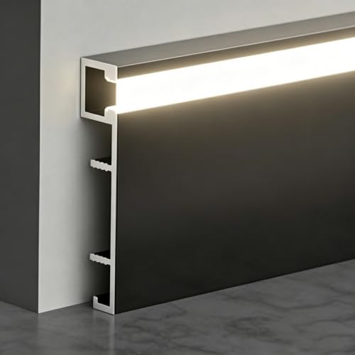 Zócalo de aluminio con luces LED rodapié comercial moldura para piso 2