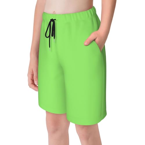 Solid Color Light Green Medium Youth Beach Pants, Soft and Breathable, with Drawstring Waist, Suitable for Sports and Leisure.4