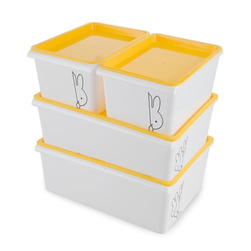 Image of Nayasa Lego Print Stack N Store Big 2, Small 2 | Plastic Storage Boxes With Lid | Side Handle | Stackable Boxes | Can Be Used For Multipurpose Storage | Strong And Durable Quality | Yellow