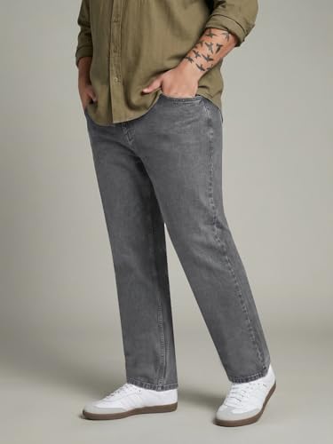 Image of Urbano Plus Men's Relaxed Fit Washed Denim Jeans Non-Stretchable
