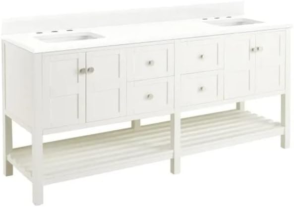 Signature Hardware 952444-RUMB-8 Olsen 72" Double Vanity Set with Wood Cabinet, Quartz Vanity Top, and Rectangular Sinks - 1-1/2" Faucet Holes - White/Feathered White
