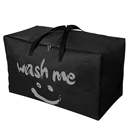 IHOMAGIC 100L Bolsa de Almacenamiento con Asa Reforzada, Bolsas de Almacenaje bajo la Cama con Cremallera, Cajas De Almacenaje Ropa Plegable, Organización de armario para Edredone Ropa de cama (Negro) Cover