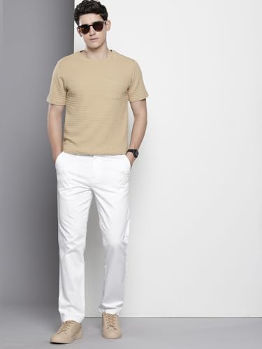 Image of The Indian Garage Co Men Regular Fit Solid Mid-Rise Stretchable Chinos