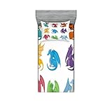 Lunarable Dragon Fitted Sheet & Pillow Sham Set, Little Winged Dragons in Reptile Cartoon, Decorative Printed 2 Piece Bedding Decor Set, Twin, Purple Orange