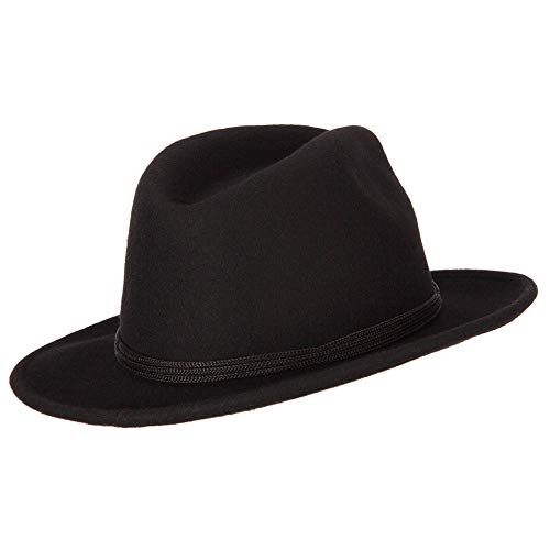 Jeanne Simmons Unisex Wool Felt Satin Rope Band Trim Pinched Crown Fedora Hat - Black M #TOP2