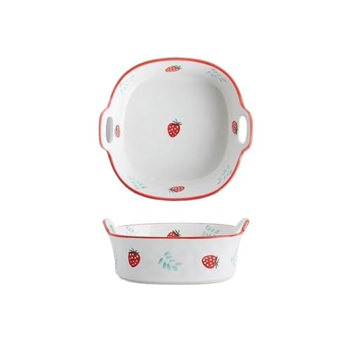 Microondas Cuencos for hornear freidora, cuenco de cerámica de doble oreja for el hogar, plato especial for hornear, tazón de sopa, vajilla bajo vidriado para regalo de boda(Red)