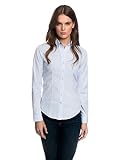 Embraer Damen Bluse tailliert 100% Baumwolle bügelfrei mit Kontrasteinlage Langarm Hemdbluse elegant festlich Kent-Kragen auch für Business und unter Pullover eisblau 42