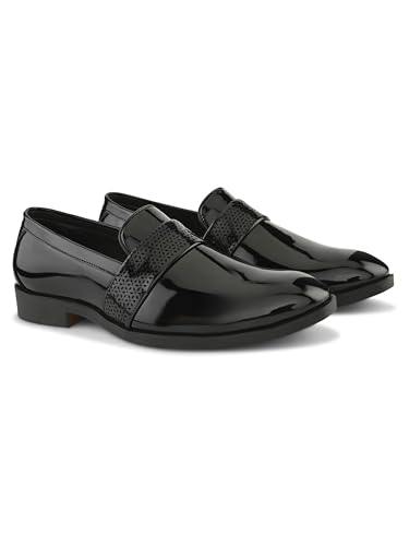 Image of STANPHORD Mens Tpsl 25047 Black Stanford Men Slip-On Formal Shoes | Glossy Round Toe Comfortable Office, Business Dress Shoes-TPSL 25047 Black-9