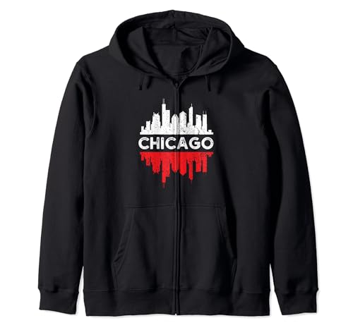 Chicago City Skyline Bandera polaca Chicago vacaciones viaje Sudadera con Capucha