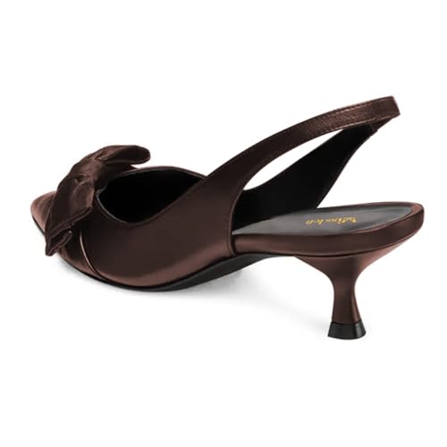 miss left Women Pointy Closed Toe Bows Pumps Slip On Low Kitten Heel Elastic Strap Slingback Sandals Dressy Leisure Prom Shoes Size 4-16 US3