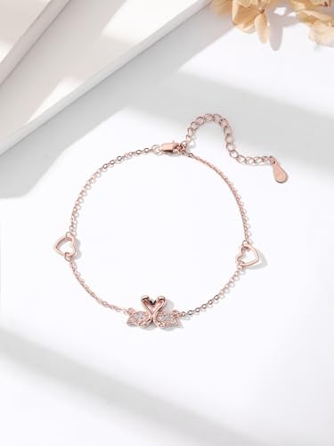 KINGWHYTE Flamingo Bracelet for Women 925 Sterling Silver Rose Gold Flamingo Bracelet Animal Jewellery Gifts for Women2