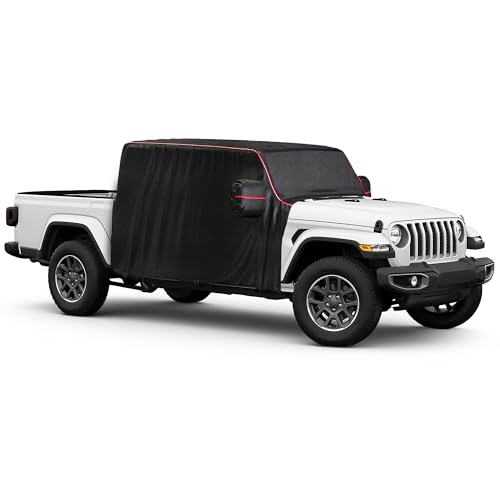 MZS Cab Cover Compatible with Gladiator JT 4 Door 2020-2026 600D Waterproof Gladiator Cover with Driver Door Zipper 6 Gust Hook Car Half Cover Windproof Sun Snow Rain Scratch Protection Cover