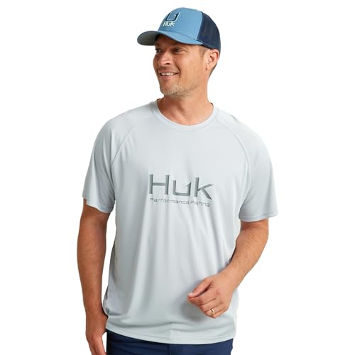 HUK Mens Pursuit Short Sleeve Shirt, Performance Shirt + Sun Protection, Harbor Mist, Large