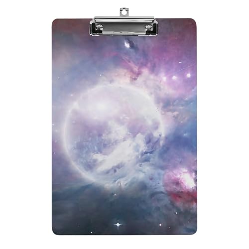 銀河の月 パープルとブルー宇宙惑星 会議パッド アクリル板 ワードパッド ライティングパッド プレートクランプ フォルダーボード 壁掛け 便利 文房具 クリップホルダ ルーズリーフバインダー フォルダ 書類ホルダー 用箋挟み A4 オフィス用品