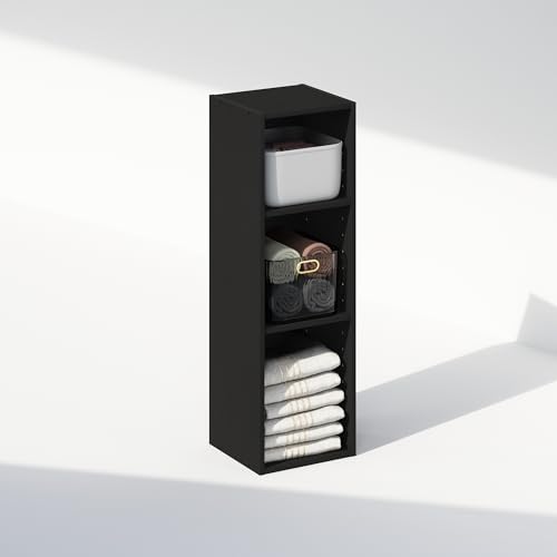 Image of Furinno Reed 3-Tier Closet Organizers and Storage, Closet Organizer, Open Shelf Closet Storage, for Wardrobe, Bedroom, Living Room, 10-Inch Width, Blackwood