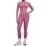 Ensemble complet de survêtement pour femme comprenant un legging et un haut de sport 2 pièces haut et pantalon de yoga, yoga, Pilates, fitness, course à pied, jogging, rose, S