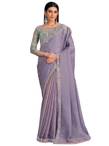 Image of AKHILAM Women's Satin Sequence Embroidery Saree With Unstitched Blouse Piece(SNDLWOD1601 TFH Parent)