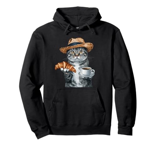 Gato Café Croissant Funny Cats Meme Dueño de mascota & Amante Humor Sudadera con Capucha