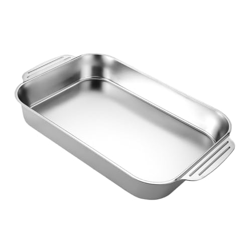 VINTORKY Plat à Four Rectangulaire en Acier Inoxydable 41X24X53 CM Plaque de Cuisson Épaisse Compatible Induction Cuisson Uniforme pour Rôtissage Poisson Légumes et Gratins